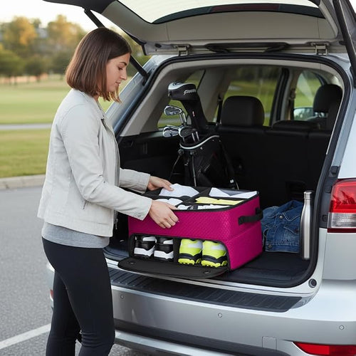 2 Layer Golf Trunk Organizer, Golf Gifts for Men with Separate Ventilated Compartment for 2 Pair Shoes, Waterproof Car Trunk Locker for Balls, Tees, Clothes, Gloves, Gifts for Golfers