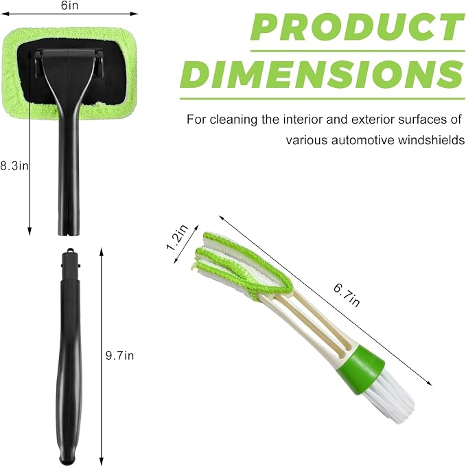 Car Windshield Cleaning Tool, Detachable Window Cleaner with Reusable Microfiber Pads & Spray Bottle, Glass Wiper Windshield Detailing Cleaning Kit for Most Cars Trucks SUVs