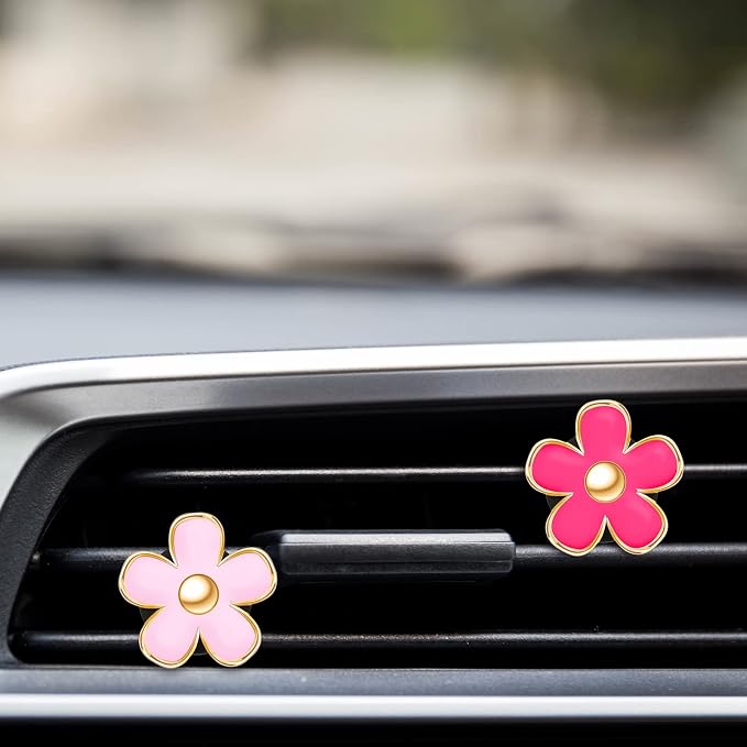 6 Pcs Daisy Flower Air Vent Clip Accessories Air Conditioning Outlet Clip Car Air Freshener Dashboard Accessories Charm Car Inter Decor(3 cm, 3.3 cm,Red, Pink, Black)