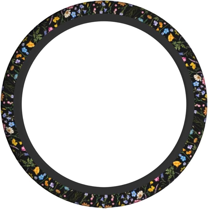 Spring Flower Colorful Leaves Steering Wheel Cover Car Accessories Cute for Women Girls Girly Universal 15 Inch Neoprene Auto Interior Decor Anti Slip Car Truck Protector