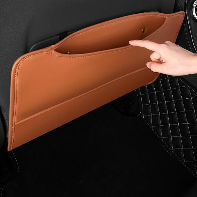 2PCS Car Kick Mat, Anti-Scratch Waterproof Anti-Slip Vehicle Back Seat Protector with Storage Pockets, Automotive Interior Seat Back Covers, Universal for SUV RV Truck (Red Brown)