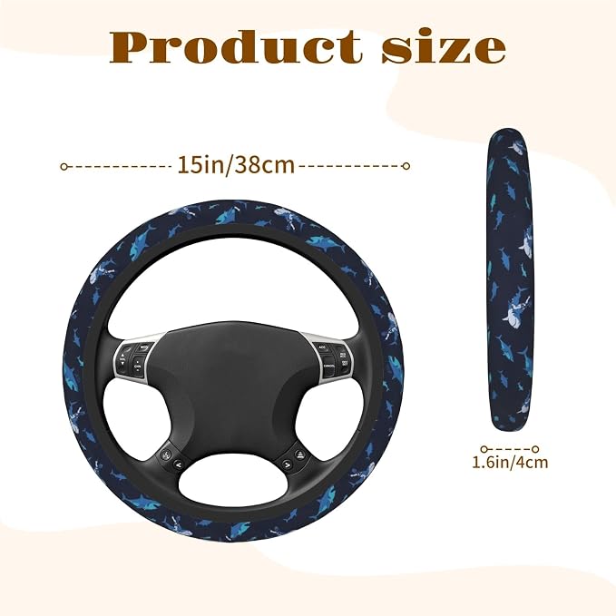 Steering Wheel Cover Accessories Neoprene Cover, Breathable Non-Slip Easy to Install Suitable for Women Men, 14.5-15.5 Inch for Car SUV Van Truck Universal - Blue Shark