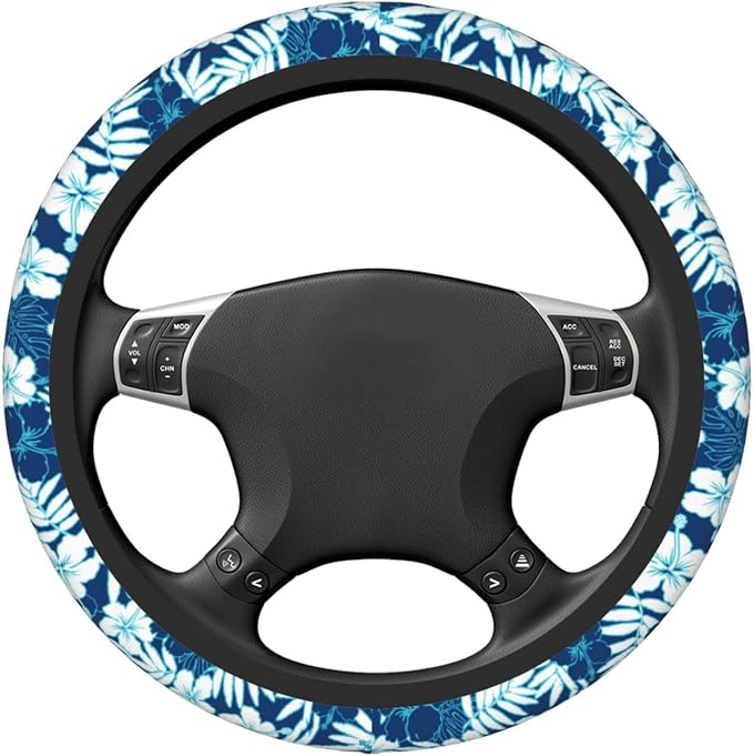 Hawaiian Hibiscus Flower Steering Wheel Cover Non-Slip Auto Steering Wheel Protector Car Accessories Universal Fit 15 Inches for Men Women