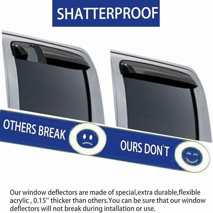 94515 Side Window Visor Rain Guards for 07-14 Chevy Silverado 1500 & GMC Sierra 1500 2500HD 3500HD Crew Cab/Avalanche/Suburban/Yukon XL Wind Deflectors Windnow Shade Vent Sun Visors 4PCS