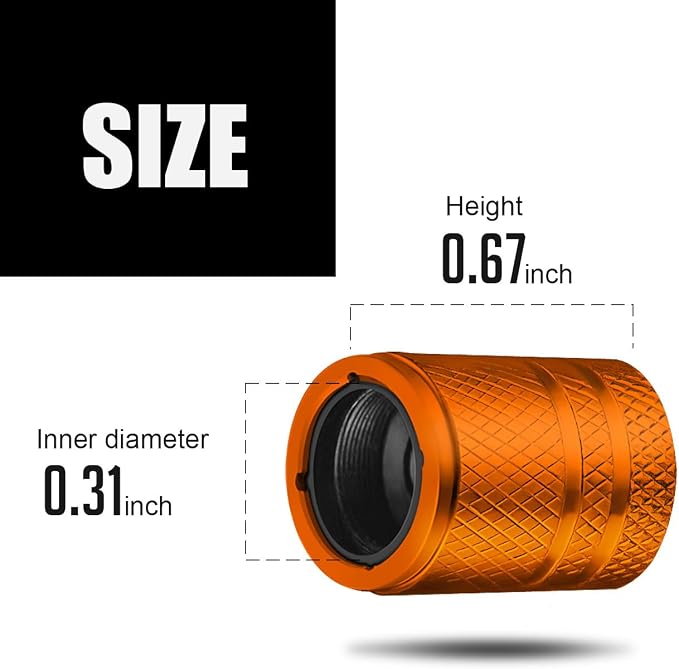 Tire Valve Stem Caps - (5 Pack) Metal Air Caps with Plastic Liner, Corrosion Resistant, Leak-Proof, Universal Stem Covers for Cars Trucks Motorcycles and Bikes - Orange