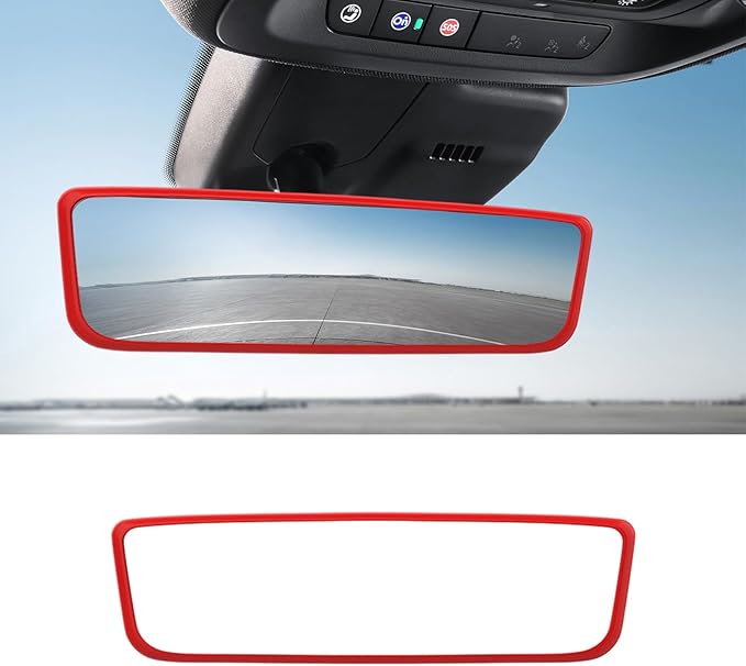 Car Rear View Mirror Protector Frame, Silicone Auto Rearview Edge Protection Cover Compatible with Model 3 Model Y, Interior Rear View Trim Frame Decoration, Car Accessories (Red)