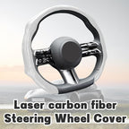 Zpana Carbon Fiber Car Steering Wheel Cover, Leather Non-Slip Vehicle Steering Wheel Cover for 14.5-15 Inch, Comfortable Auto Interior Protector Decoration Accessories, Universal Fit(White)