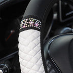 Bling Car Steering Wheel Cover, 15 Inch Rhinestones Soft Leather Elastic Steering Wheel Protector, Sparkly Crystal Diamond for Women Girls (White)