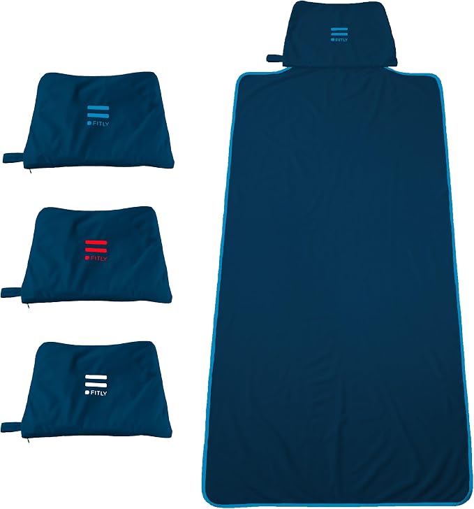 3-in-1 Multipurpose Towel - Bath Towels and Waterproof Car Seat Protector, Absorbent Gym Towel Cover After Workout for Yoga, Swimming, Camping, Beach - Microfiber Cover & Car Accessories - Blue