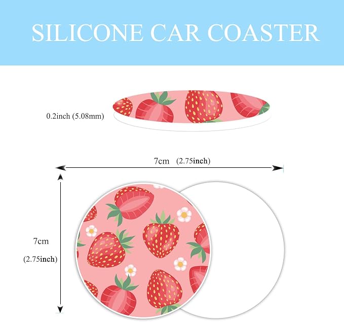 Cute Pink Strawberry Steering Wheel Cover Anti-Slip and Practical 14.5-15 Inch Universal Steering Wheel Cover with 2 Pieces Car Coasters Suitable for Men Women