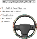 Southwest Aztec Beige Cyan Auto Steering Wheel Cover for Women Men, Universal 15 Inch Soft Elastic Steering Wheel Wrap Anti-Slip Easy to Install Car Accessories