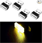 4 PCS USB LED Car Interior Atmosphere Lamp, Portable Mini LED Night Light, Plug-in USB Interface Trunk Ambient Lighting Kit, Universal Car Interior Accessories (Yellow)