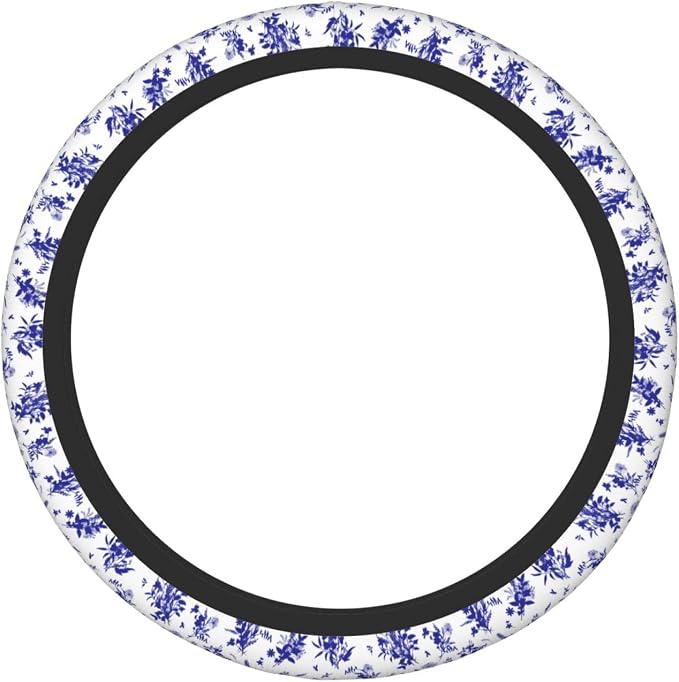 Floral Steering Wheel Cover Car Elastic Steering Wheel Protector | Blue White Anti-Slip Breathable Car Accessories Interior for Women Men Universal 15 Inch Fit Auto SUVs Vans Truck