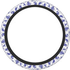 Floral Steering Wheel Cover Car Elastic Steering Wheel Protector | Blue White Anti-Slip Breathable Car Accessories Interior for Women Men Universal 15 Inch Fit Auto SUVs Vans Truck