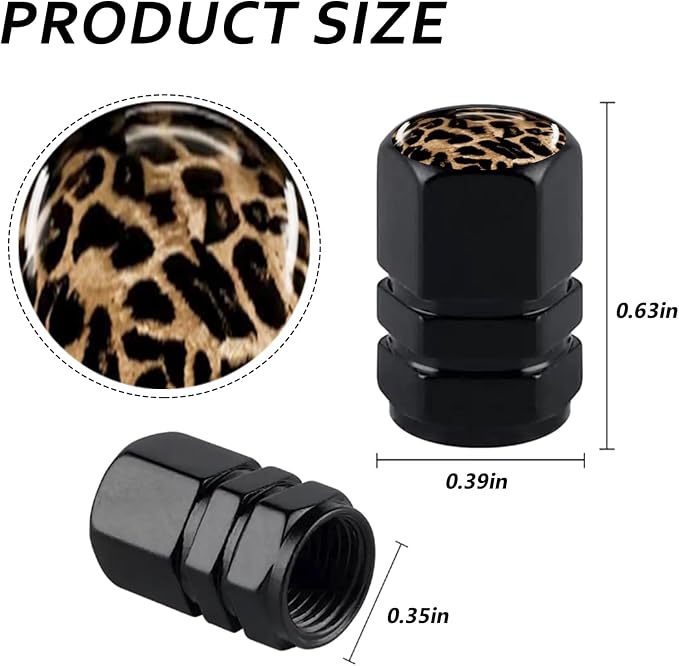 4-Pack-Tire Valve Stem Caps Universal Tire Air Cap Leopard Car Accessories | Aluminum Alloy Rust-Proof Valve Stem Caps, for Auto SUV Truck Motorcycle Bicycle, Gifts for Women Men Drivers