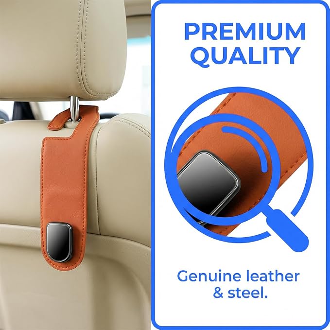 Car Seat Headrest Hook, 2PCS Vehicle Seat Back Hangers Organizer for Handbag Purse Coat, Automotive Interior Headrest Storage Hooks, Universal for SUV Automobile Truck (Orange)