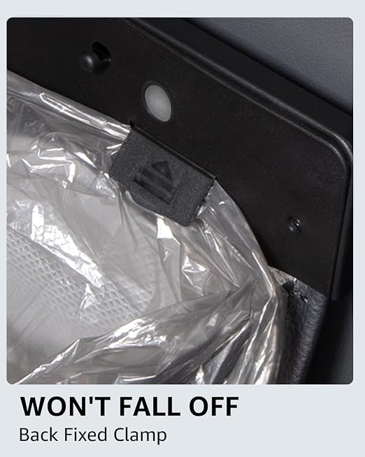 Trash Can for Tesla Model 3 2017-2023 Garbage Bag [Strong Magnetic Buckle] with LED Light 1PCS Backseat Hanging Garbage Bin Waterproof Faux Leather Model 3 Interior Accessories 2.5 Gallons