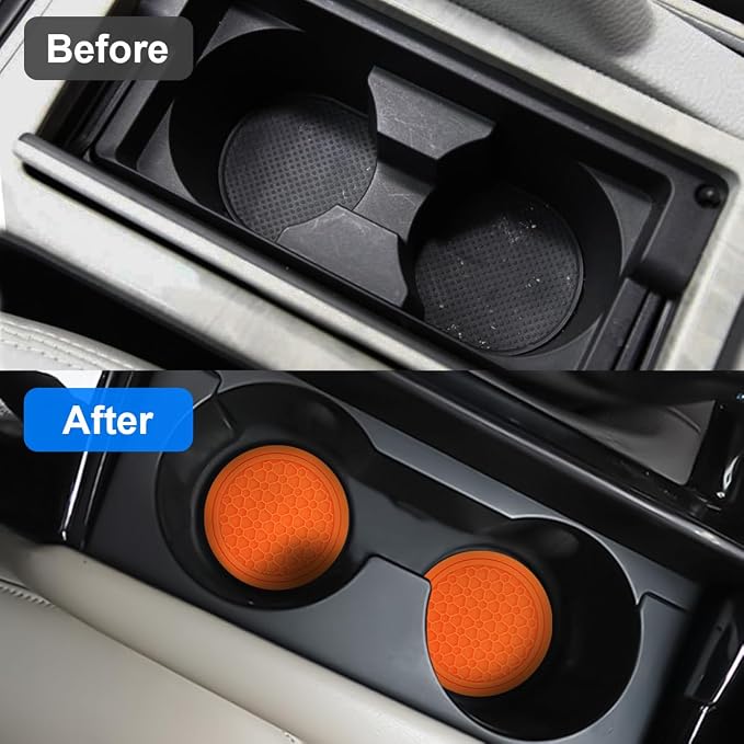 Mandark 4PCS Car Cup Holder Coasters, 2.75 Inch Non-Slip Insert Water Bottle Holder Pads, Dustproof Automotive Interior Accessories Mat, Universal for Vehicles, Trucks, RVs and More (Orange)