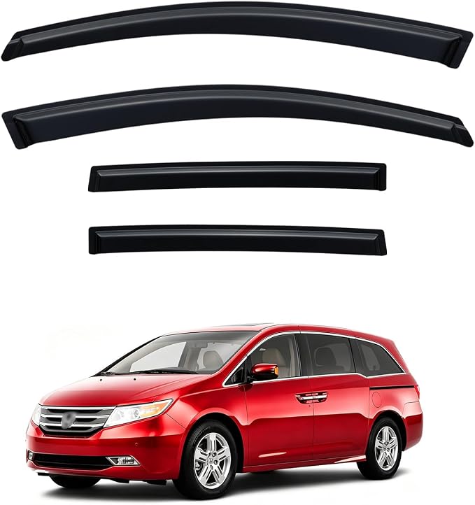 Rain Guards for 2011-2017 Honda Odyssey, Out-Channel Window Visor Shields Vent Deflector Shade Wind Dark Smoke 2012 2013 2014 2015 2016, Tape-On Outside-Mount, 4PCS