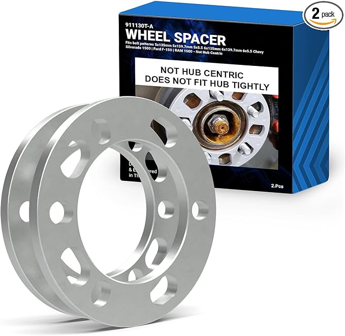 2 Pcs Die Cast Wheel Spacers 12mm 1/2" Thick Fits Bolt Patterns 5x135mm 5x139.7mm 5x5.5 6x135mm 6x139.7mm 6x5.5 Chevy Silverado 1500 ｜ Ford F-150 ｜ RAM 1500 - Not Hub Centric
