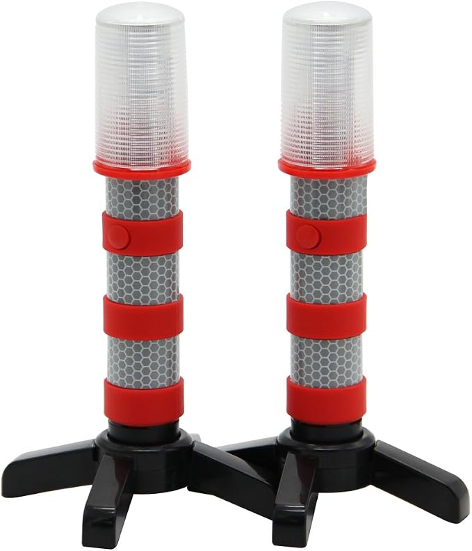 LED Safety Strobe Road Warning Light, Set of 2 | Emergency Roadside Flares Kit, Highway Beacon Alert Flare, Magnetic Base, Detachable Stand, Solid Storage Case