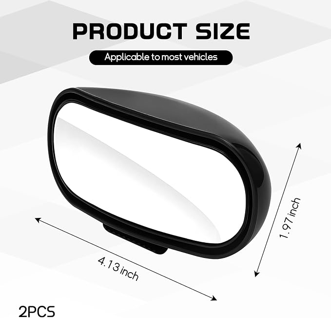 2PCS Car Blind Spot Mirror, Rectangular HD Glass Blind Spot Mirrors for Cars, 360° Adjustable Wide Angle Auto Blindspot Side Rear View Mirror, Car Accessories for SUV Truck (Stick-on, Black)