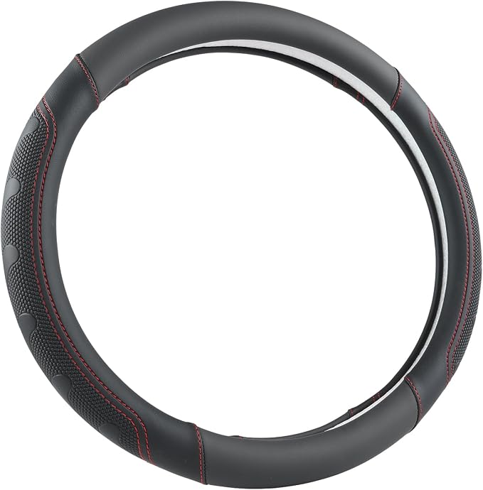Car Steering Wheel Cover for Toyota RAV4,Camry,Highlander,Corolla,Prius,Tacoma,Standard Size - Black+Red Line