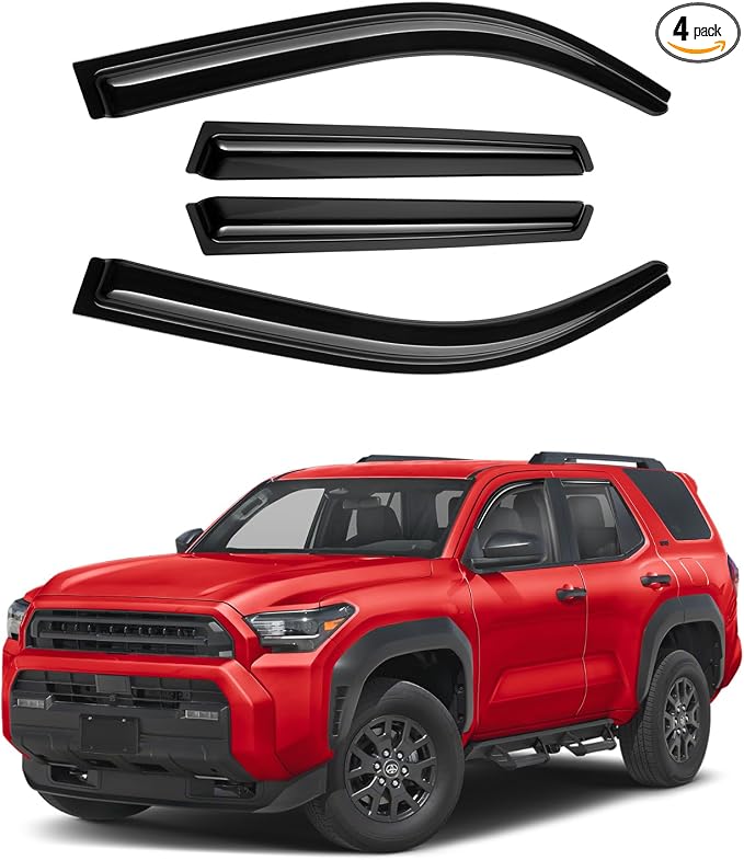 Window Visors Rain Guards for 2025 2026 Toyota 4Runner Accessories, Outside-Mount Tape-On Side Window Wind Deflectors Vent Visors Shades Rainproof 4PCS