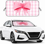 Car Windshield Sun Shade, Universal Fit Compact Sedan SUV, Pink Plaid Bow | 59 x 27.5" Car Sun Visor, Foldable Front Window Sunshade, UV Heat Protection, Girly Bow Series