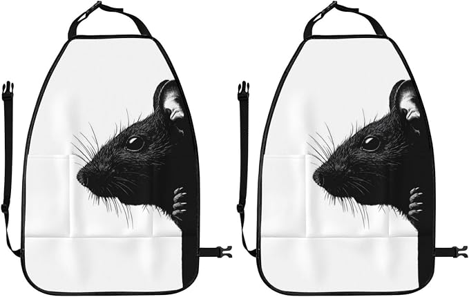 Rat Head Looking Silhouette Car Seat Back Kick Protectors,2 Pack Kick Mats with Storage Pockets for Vehicles to Protect from Dirt Mud Scratches