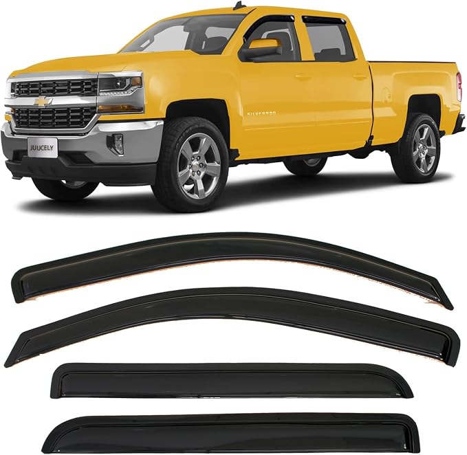 Side Window Visors rain Guards Vent Deflector for 2014-2018 Chevrolet Silverado/GMC Sierra 1500 2500HD 3500HD Crew Cab,Smoke 4pcs