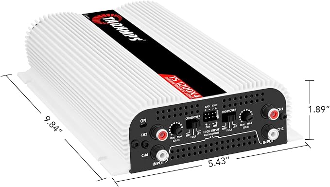 TS 1200x4 Amplifier Car Audio 1200W RMS 2 Ohms 4 Channels 2 Bridged Channels, Full Range Crossover Fixed RCA/Wire Input - Multichannel Class D