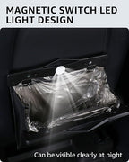 Trash Can for Tesla Model Y 2020-2026 Garbage Bag [Strong Magnetic Buckle] with LED Light 1PCS Backseat Hanging Garbage Bin Waterproof Faux Leather Model Y Interior Accessories 2.5 Gallons