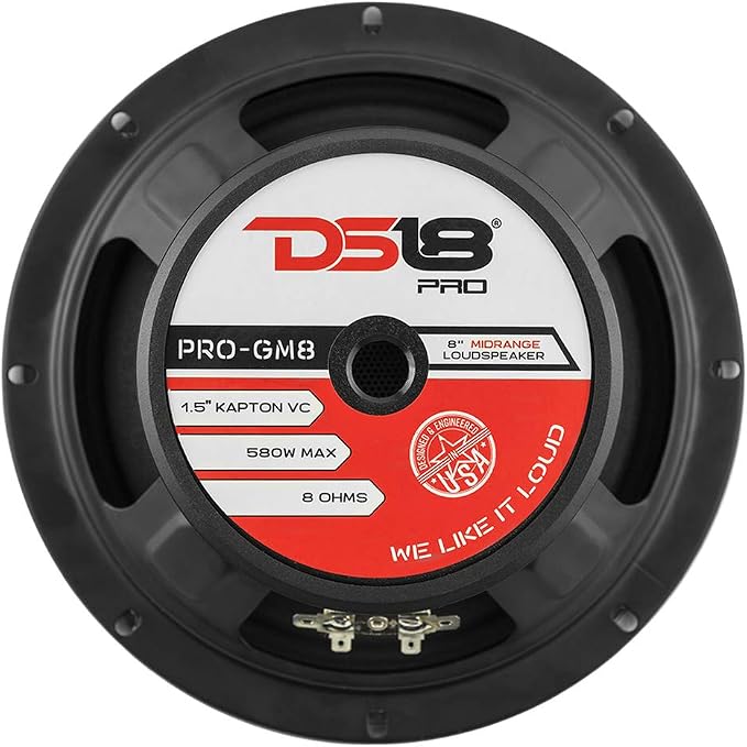 PRO-GM8 Loudspeaker - 8", Midrange, Black Steel Basket, 580W Max, 190W RMS, 8 Ohms - Premium Quality Audio Door Speakers for Car or Truck Stereo Sound System (1 Speaker)