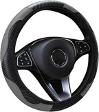 Car Steering Wheel Cover, 15 inch Carbon Fiber Microfiber Anti-Slip Breathable PU Leather Elastic Steering Wheel Protector, Car Interior Accessories for Most Cars (Gray)