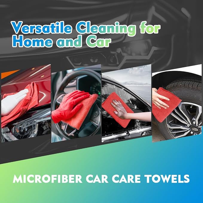 Red Microfiber Cleaning Cloth 12 Pack, 12.5 x 12.5 inch Microfiber Towels for Cars, Ultra Absorbent Car Washing Cloth, Lint Free Streak Free Cleaning Rags for Car, Kitchen, and Window