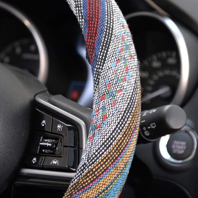 Blue Woven Saddle Blanket Steering Wheel Cover for Cars SUV Van Truck Auto - Driver Grip 15 inch