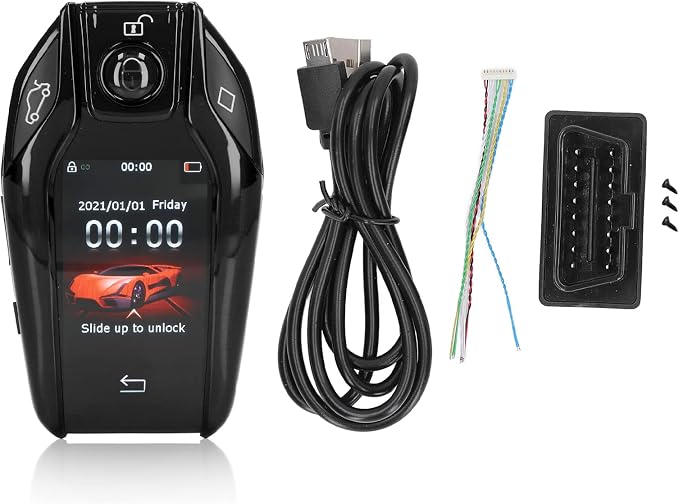 LCD Key fob LCD Key for All Cars Keyless Entry and Remote Control Universal TK800+ LCD Touch Sn Smart Key Remote Keyless Entry for All Start Stop Engine Button Red (Black)