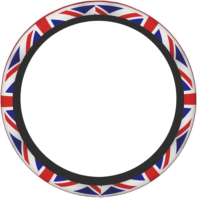 Elastic UK Flag Car Steering Wheel Cover Protector Upgrade Thicken,United Kingdom Union Jack Red,Stretchy Soft Car Accessories Interior Decor for Diverse Cars Truck SUV Men Women Universal 15 Inch