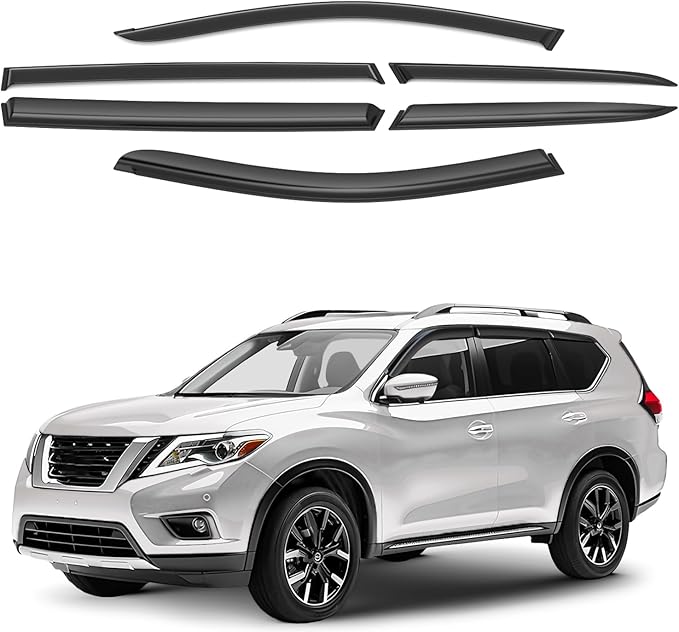 GrandWheel Window Deflectors Smoke Tinted Tape-On Side Window Vent Visor Deflectors Rain Guards Compatible with Pathfinder 2013-2020 - 6pcs. GW0395