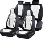 Coverado Seat Covers, Car Seat Covers Full Set, White Car Seat Cover, Auto Seat Covers Front Seats Rear Seat Cover, Luxury Car Seat Cushion,Leather Seat Cover Seat Protector Universal Fit Most Cars