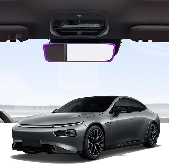 Car Rear View Mirror Protector Frame, Silicone Auto Rearview Edge Protection Cover Compatible with Model 3 Model Y, Interior Rear View Trim Frame Decoration, Car Accessories (Purple-2PCS)