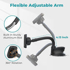 Magnetic Phone Holder for Car, Dashboard Windshield Phone Holder Mount with Flexible Arm & Built-in Strong Magnets, Suction Cup Phone Holder for Car Compatible with All Smartphones
