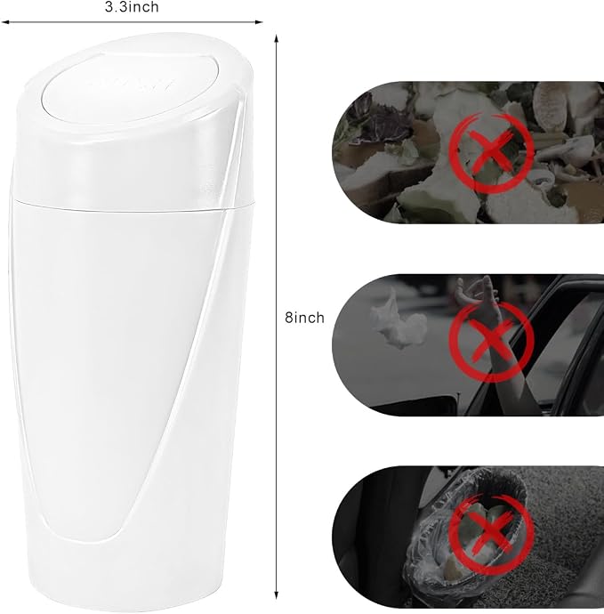 Wevdn Car Trash Can Bin with Lid, Mini Leakproof Vehicle Side Door Cup Holder Trash Can with Lid, Multipurpose Organizer Portable Garbage Bin for Cup Holder Car Home Office (White)