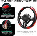 Car Steering Wheel Cover, 15 inch Carbon Fiber Microfiber Leather Elastic Steering Wheel Protector, Breathable Anti-Slip Comfortable Steering Wheel Covers for Most Cars (Black&Red)
