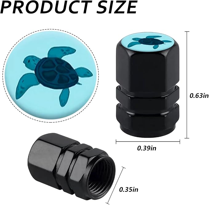 4Pack Turtle Tire Valve Caps Universal Tire Air Cap Valves Stem Covers | Aluminum Alloy Rust-Proof Valve Stem Caps, for Auto SUV Truck Motorcycle Bicycle, Turtle Gifts Decor for Women Men Drivers