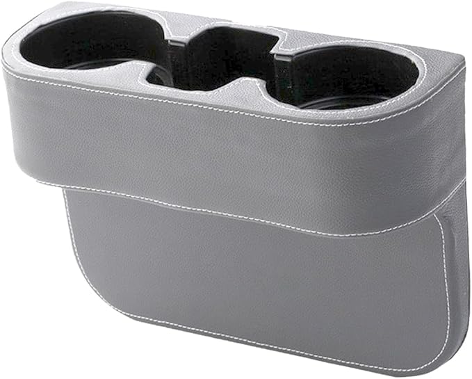 YoRise Car Cup Holder, PU Leather Automotive Cup Drink Holder, Car Seat Gap Filler Storage Box, Multifunctional Front Seat Organizer, Cell Mobile Phone Holder, Coin Bucket (Gray)