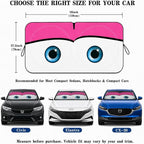 Car Windshield Sun Shade, Universal Fit Compact Sedan SUV, Cute Pink | 59 x 27.5" Car Sun Visor, Foldable Front Window Sunshade, UV Heat Protection, Cute Eyes Series