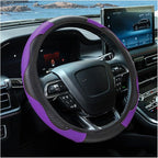 Car Steering Wheel Cover, 15 Inch Carbon Fiber Leather Elastic Steering Wheel Protector, Anti-Slip, Breathable & Soft Car Interior Accessories Universal for Most Cars, Men & Women (Purple)