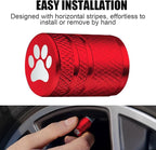 Tire Valve Stem Caps - (4 Pack) Cat Paw Print Metal Air Caps with Plastic Liner, Durable, Corrosion Resistant and Leak-Proof, Universal Fit for Cars, Trucks, Motorcycles, and Bikes - Red